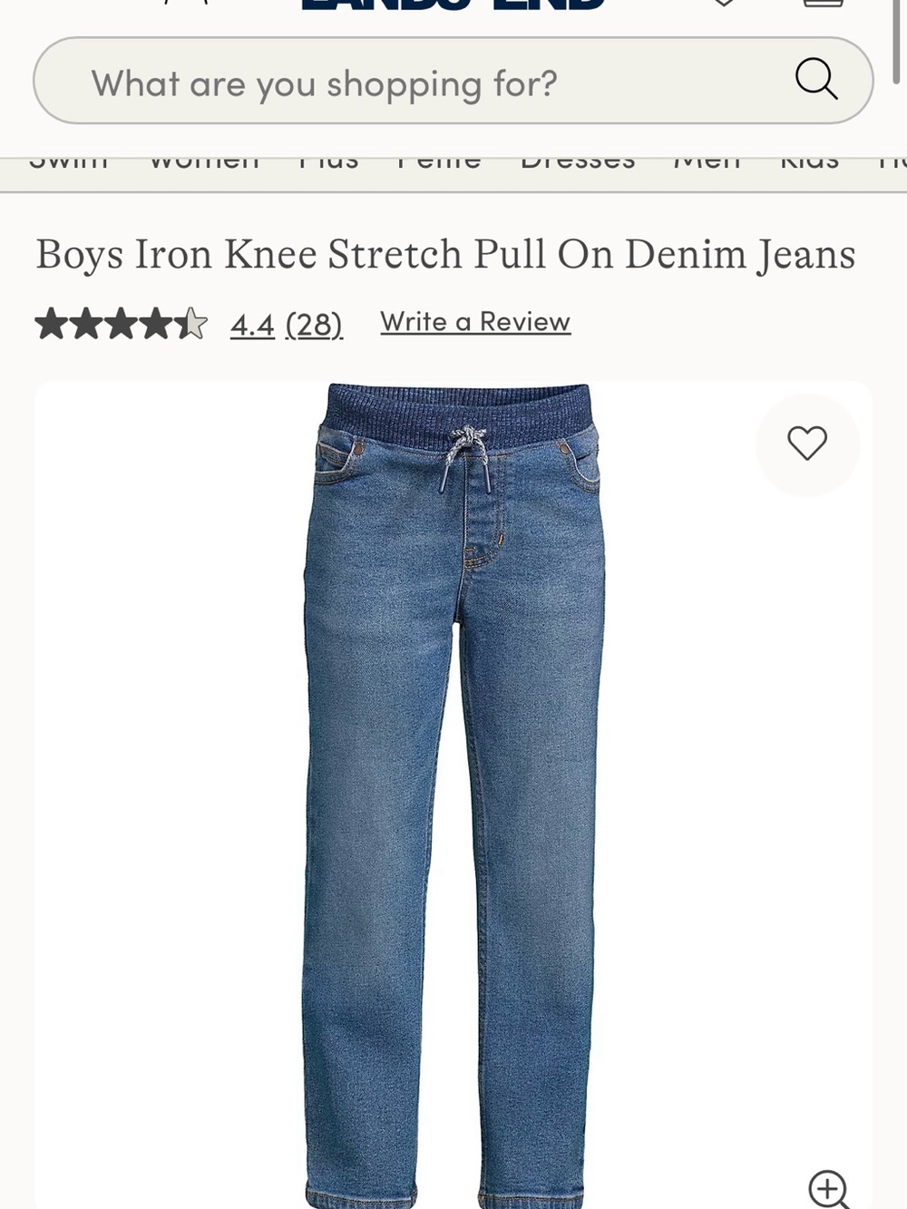 Lands' End Boys Iron Knee Stretch Pull-On Jeans in Medium Blue size 10-12